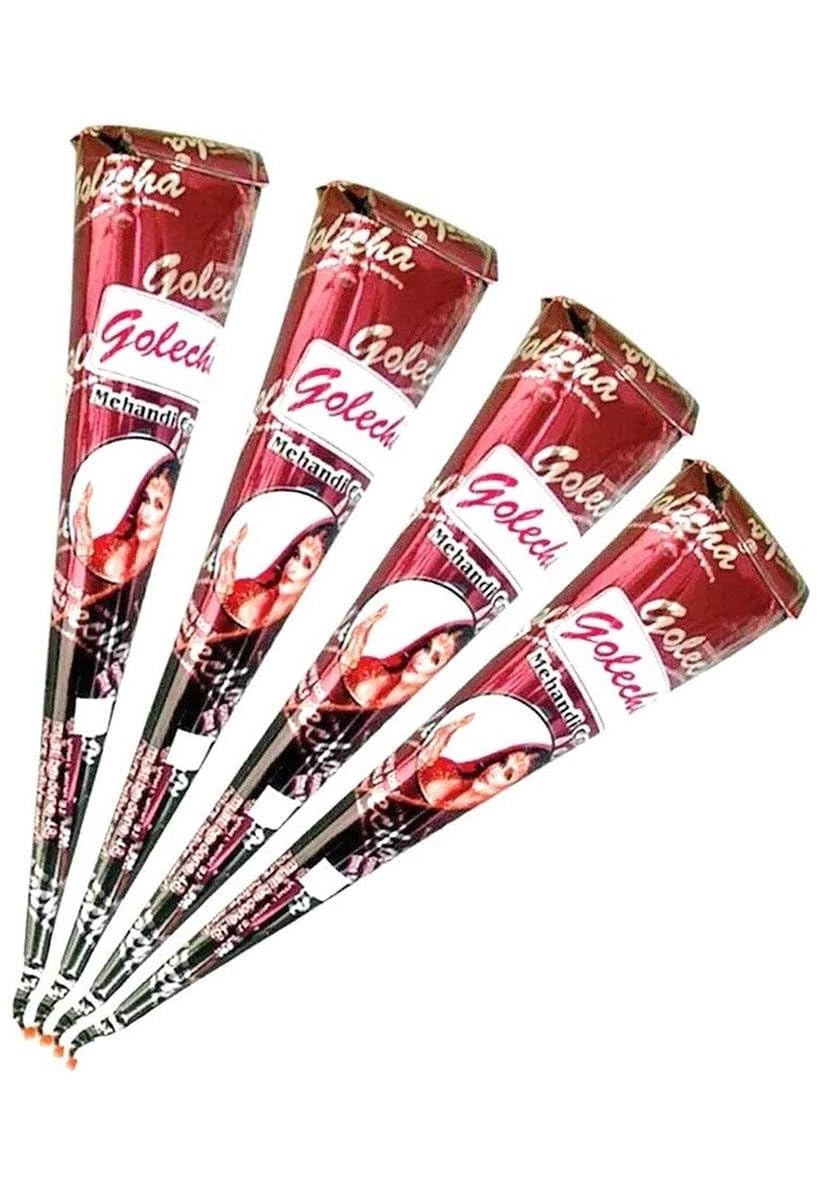 Golecha Natural Henna Cones – Reddish Brown – 4 Pack (25g Each) – Ready to Use Mehndi Paste