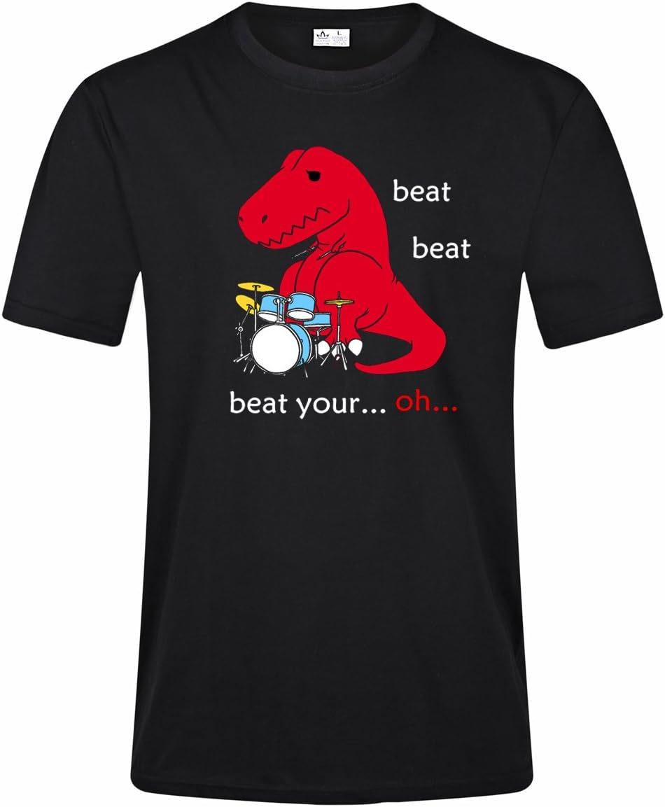 Tyrannosaurus T Rex Beat Beat Beat Your Drums Oh Too Short Arm Dinosaur T-Shirt (XL, Black)