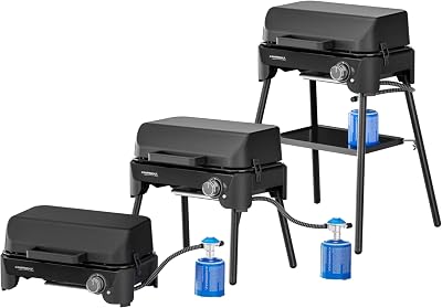 Tour & Grill CV Plus Gas Barbecue | 3 en 1 Barbacoa de Gas Portátil con Tapa – 1 Quemador | 2400 W, Negro