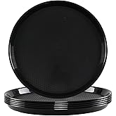 Zopnny 6 Pack Round Restaurant Serving Trays, 13.6 Inch Plastic Food Service Trays, Non-Skid Food Platter for Cafeteria, Bar, Coffee Shop, Hotel, Black