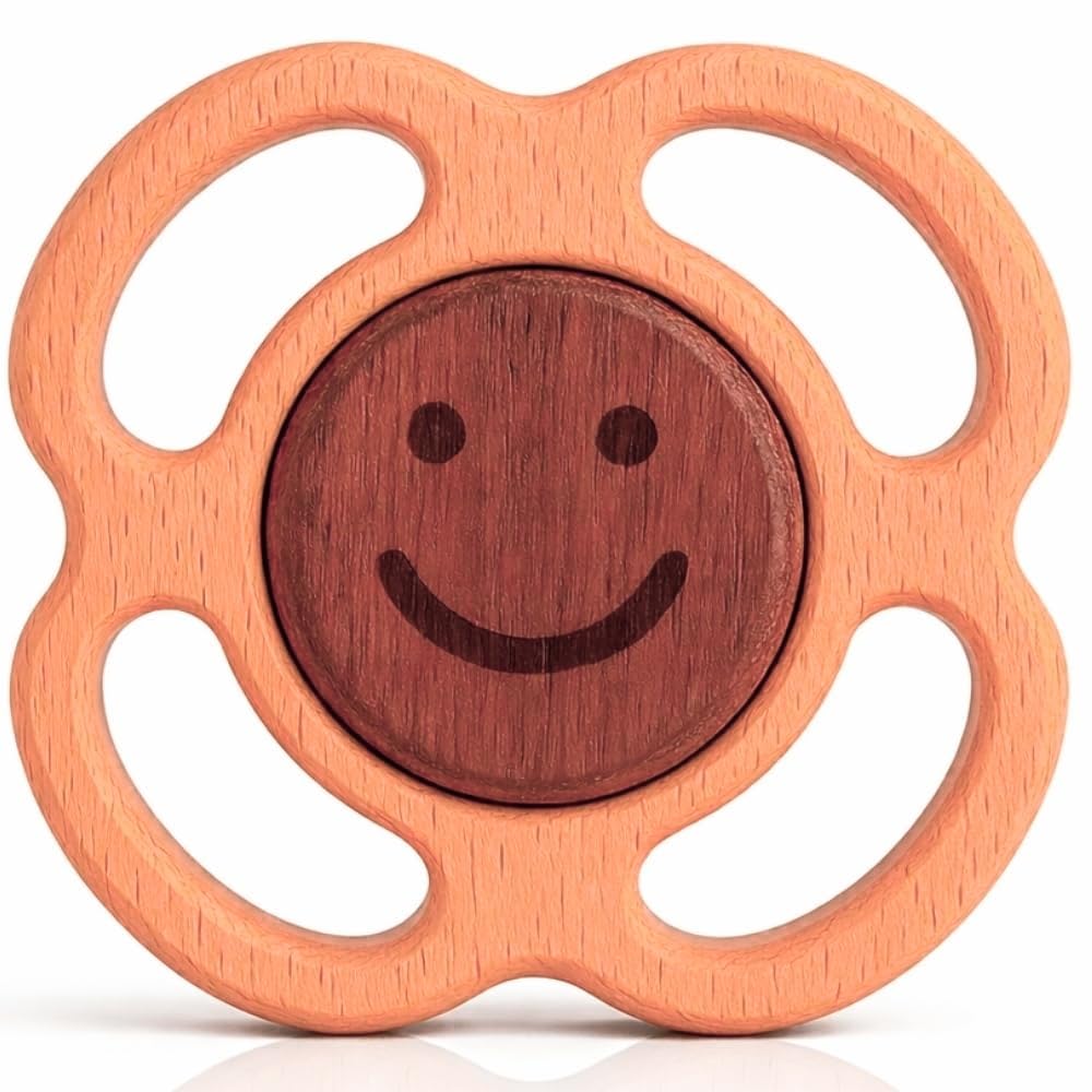 HippoToys Handmade Montessori Wooden Baby Rattle, Natural Wooden Sensory & Teething Toy for 0–6 and 6–12 Months, Newborn Gift for Baby Boys and Girls