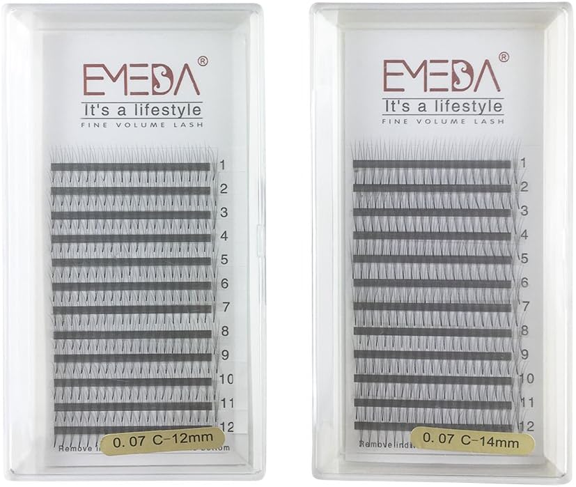EMEDA 3D W Volume Cluster Eyelash Extension False Eyelashes Individual Eyelashes 0.07 C Curl 12 14MM 2 Tray Individual Lashes