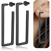 FLYUN Gold Silver Black Rainbow Large Square Hoop Dangle Trendy Earrings For Women-Hypoallergenic Stainless Steel Dangling Earrings For Sensitive Ears Women-Fashion Accessories Jewerlry Gift