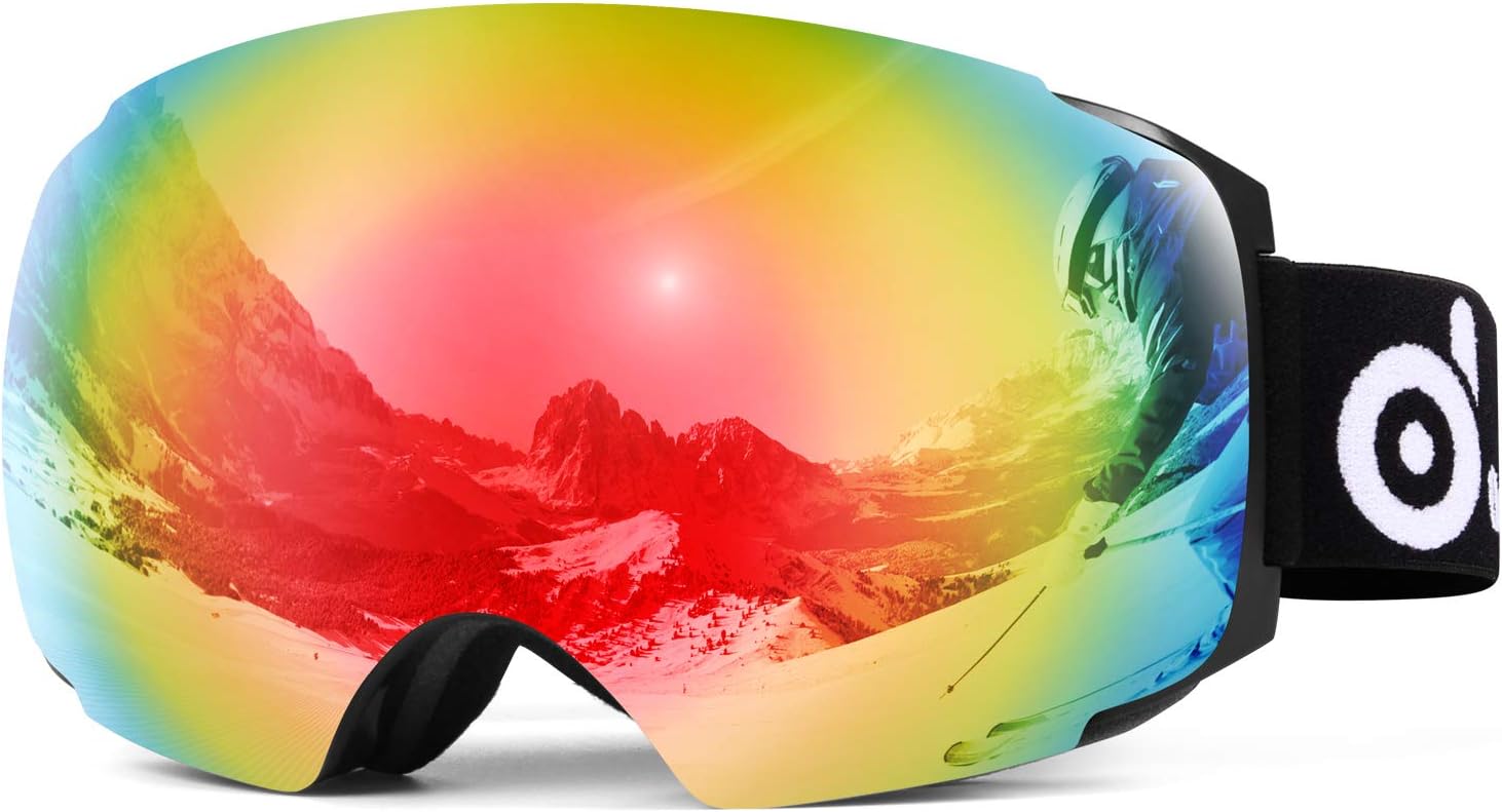 Odoland Large Spherical Ski Goggles with Interchangeable Lens