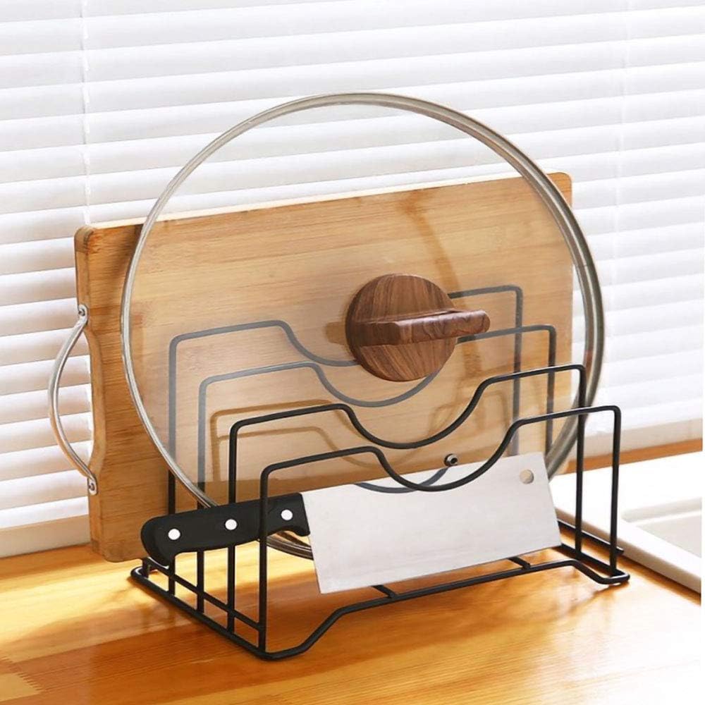 Cutting Board Holder Pot Lid Organizer Rack can hold up to 1.18 inches thick Cutting Board, Bakeware, Baking Tray, Pan, Lid and Book (Black) -