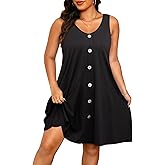 Pinup Fashion Plus Size Women Tank Dresses Sleeveless Criss Cross Back Cover Up T-Shirt Sun Dress with Pockets