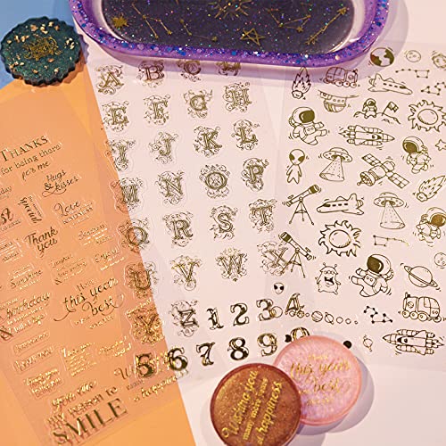 LET\'S RESIN 26 Sheets Resin Stickers, Holographic Stickers for Resin, Golden Shiny Laser Stickers, Nature Stickers, Romantic Themes, Letters Stickers, Transparent Decorate Stickers for Card Making, Scrapbook, Crafts, DIY Jewelry