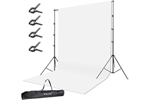 HYJ-INC Photo Background Support System with 10 x 10ft Backdrop Stand Kit,10 x12ft 100% White Cotton Muslin Backdrop,Clamp,Carry Bag for Photography Video Studio
