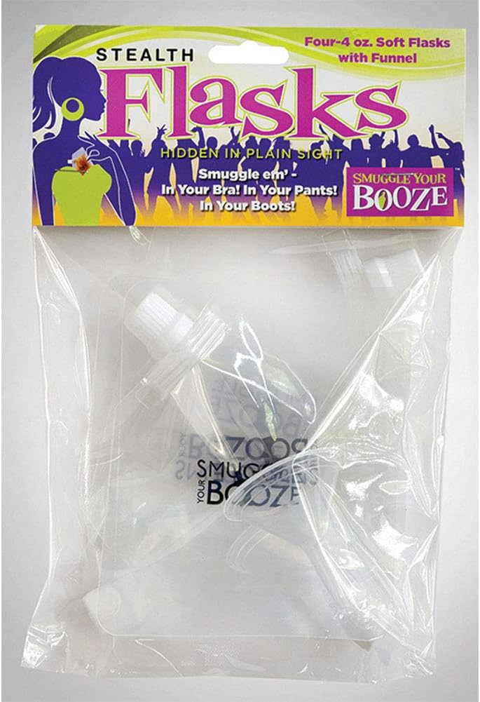 Smuggle Your Booze Soft Flasks & Funnel - 4 oz Set of 4, Transparent