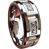 TUTISS 8mm Silver/Black/Gold Tungsten Rings for Men Women Couple Eternity Anniversary Engagement Wedding Bands Fashion Jewelry CZ Stone Inlay Beveled Matte Polished Comfort Fit