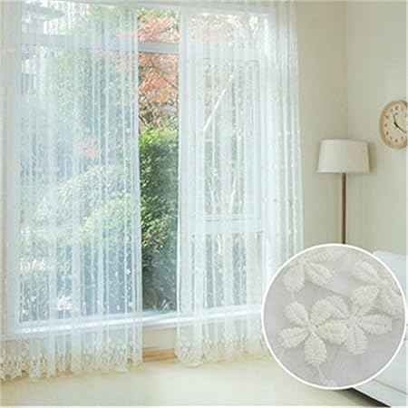 Baiht Home Pure White Floral Embroidery Window Sheer Curtains