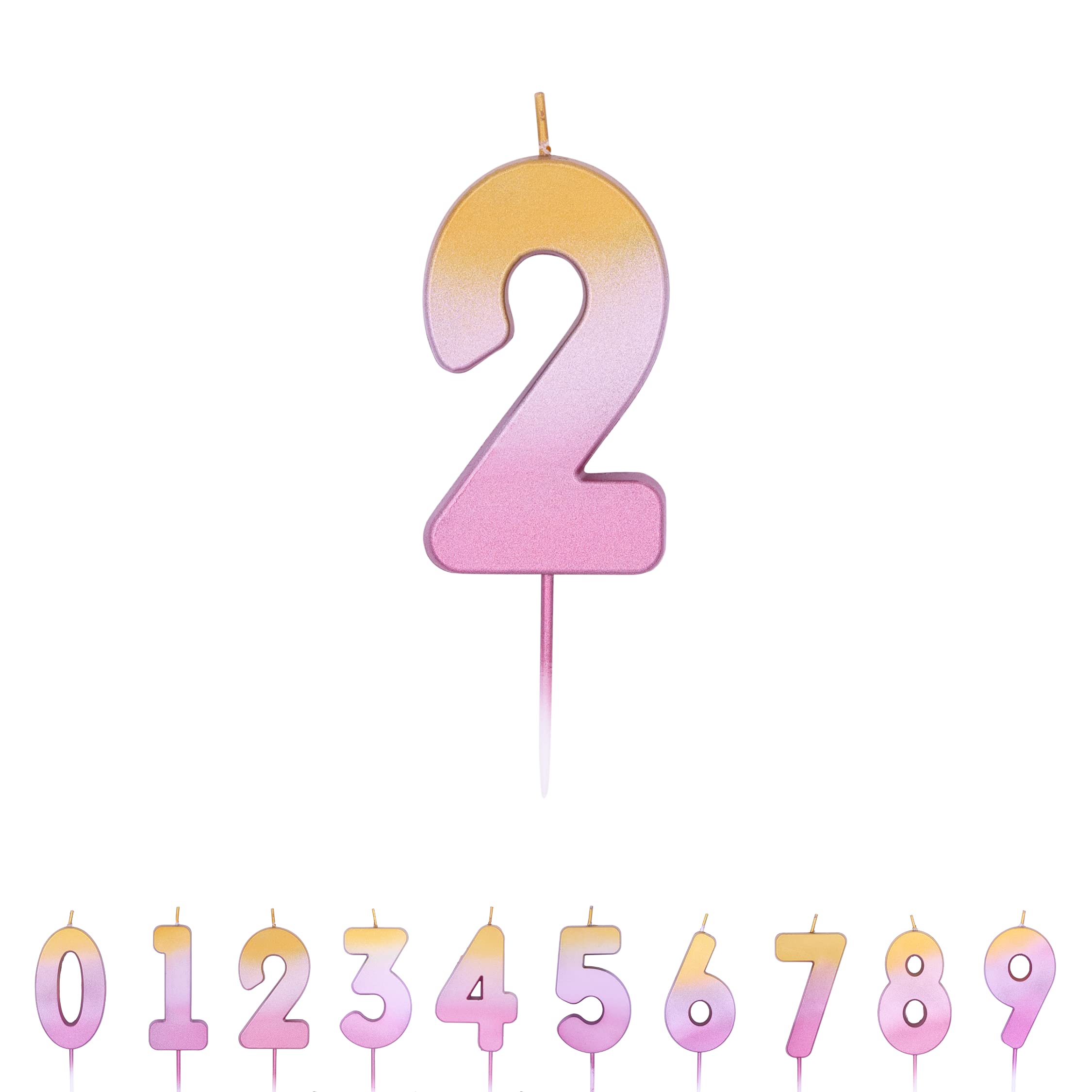 Pioneer Party Candle, Age Two Cake Candle, 2nd Second Birthday Candles, 15852, Rose Gold Ombre