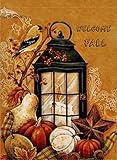 Dyrenson Home Decorative Outdoor Orioles Bird Garden Flag Double Sided, Welcome Fall Quote House Yard Flag, Autumn Harvest Pumpkin Primitive Garden Yard Decorations, Seasonal Outdoor Flag 12 x 18