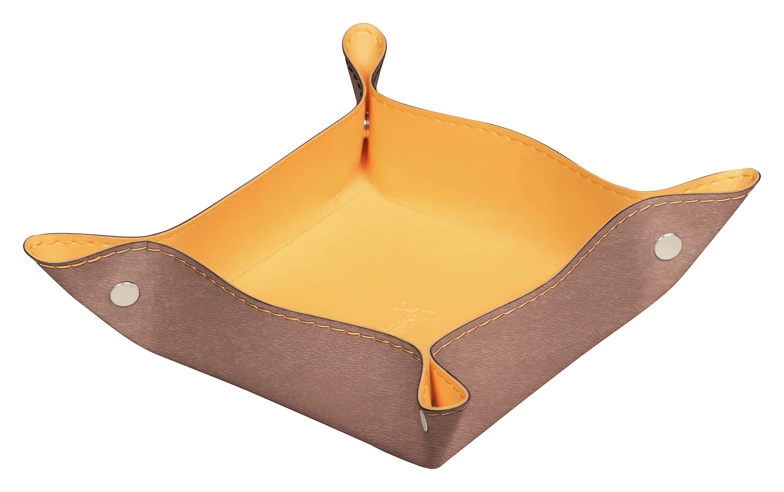 RHODIA 194589C - Reversible Rosewood Tidy Tray 12x12x4.5 cm|Orange Saddle Stitching, Magnetic Corners - Faux Leather - Rhodiarama Home Office Collection - Office Organization & Designer Storage — image 1