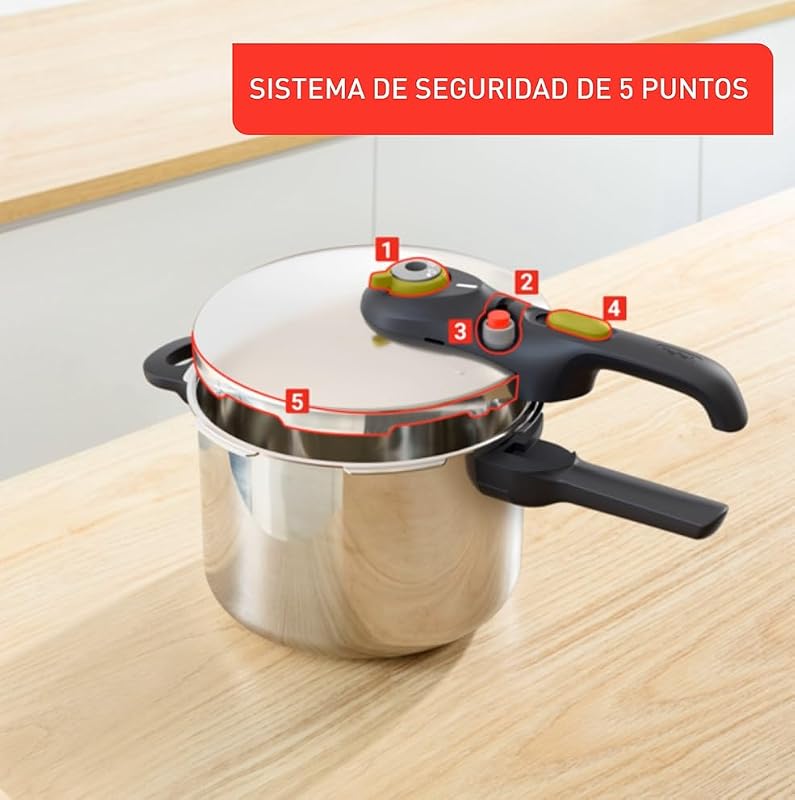 Tefal secure 5 neo 6l com cesto - panela de pressão em aço inoxidável 6l, poupança de energia até 50%, cozedura sob pressão, 2 programas, sistema de segurança de 5 pontos, compatível com indução, p25307