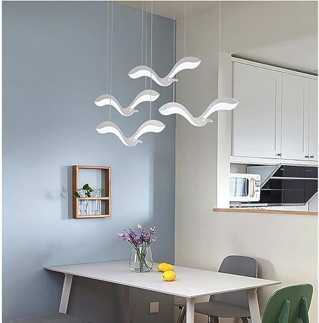 Personalisierte Kreative Pendelleuchte Modern Led Wohnzimmerlampe Mattweiss Metall Mowe Design Kronleuchter Innenbeleuchtung Hangeleuchte Acryl Lampenschirm Hangelampe Weiss Licht 6000k 4 Flammig Amazon De Beleuchtung