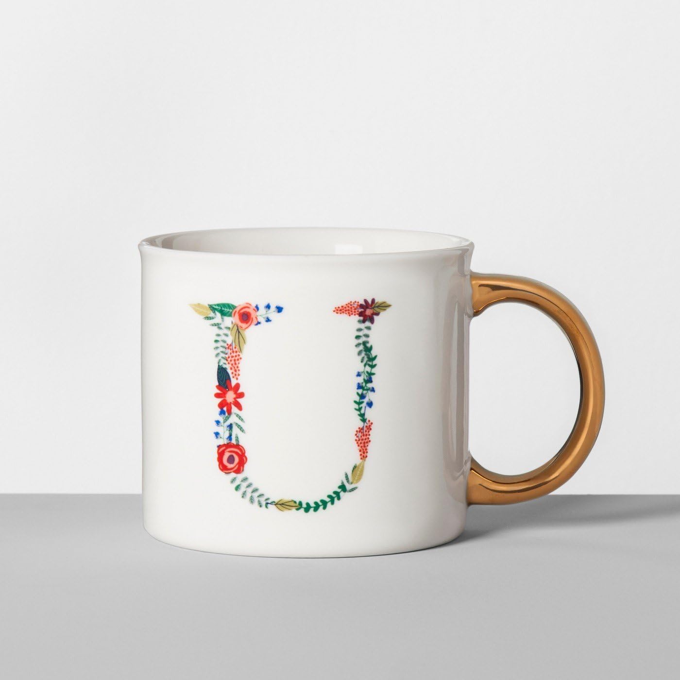 Opalhouse Monogrammed Porcelain Floral Mug 16oz White/Gold (U)