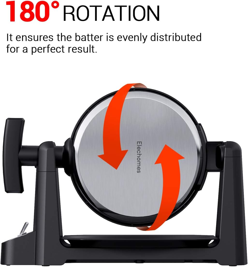 Elechomes Flip Belgian Waffle Maker with LCD Display (1.4" Thick Waffles), 180° Rotating Waffle Iron, Digital Timer, Non-Stick Coating Plates, Removable Drip Tray, Recipes Included, Stainless Steel: Kitchen & Dining