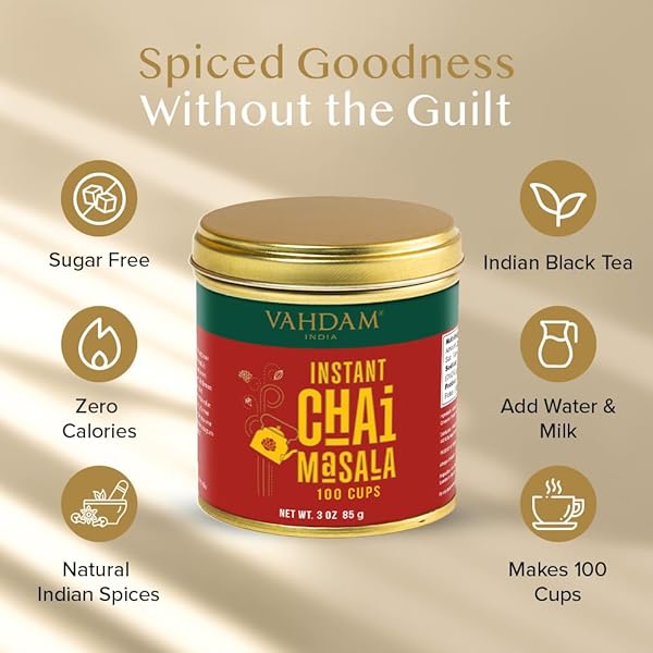 VAHDAM INSTANT CHAI TEA (3OZ/85G) – TRADITIONAL MASALA CHAI | MAKES 100 CUPS | NATURAL SPICES, ZERO CALORIES | INSTANT INDIAN TEA – NO STEEPING | UNSWEETENED TEA POWDER | FREE BAMBOO SPOON INSIDE