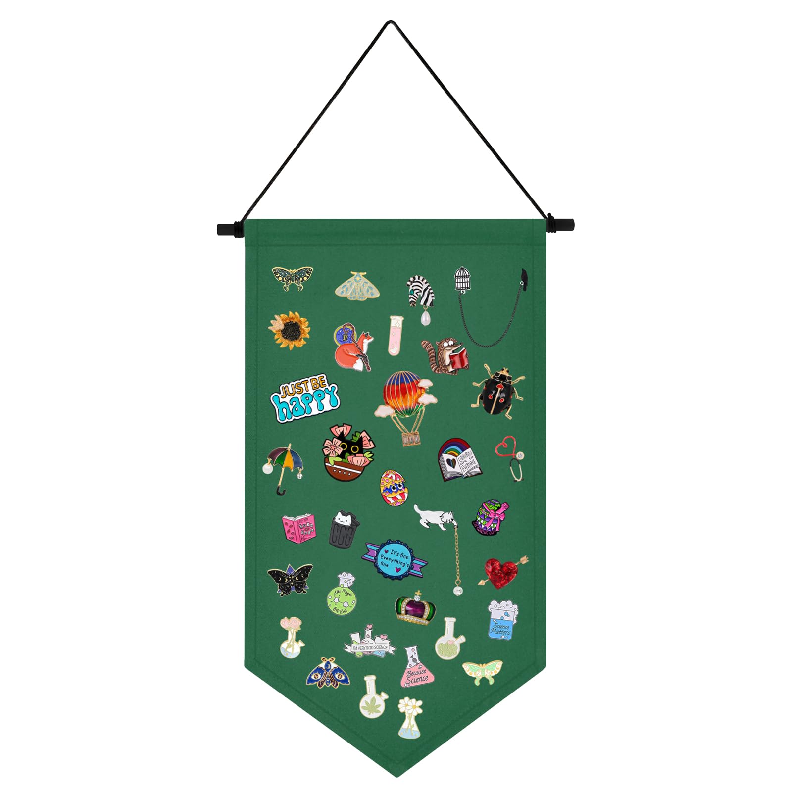 Kunyeah Wall Hanging Brooch Organizer Storage Case Colorful Canvas Pin Board Stand Enamel Pin Badge Hanging Holder Display Banner Earrings Collection Holder - Pins No Included (Green)