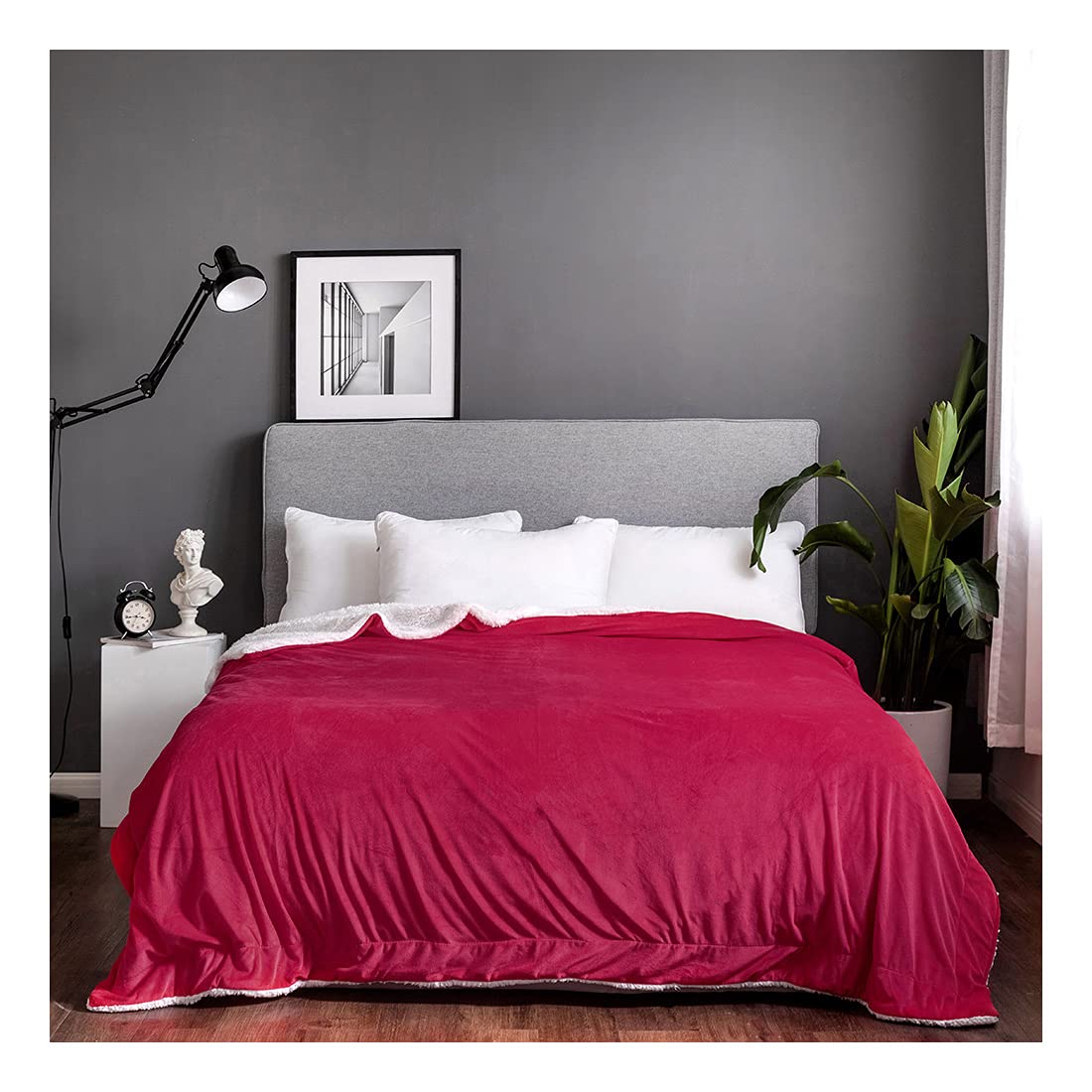 Sherpa Teddy Lush Super Soft Blanket Faux Fur Shaggy with Crystal Fleece at Back Cosy Fluffy Fuzzy Warm Solid for Sofa Couch & Bed Décor Double Ply Fully Reversible Throw (King (200x240cm), Wine)