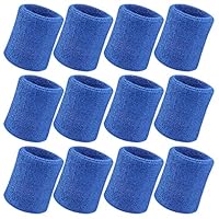 Vidillo Sweatband, Wrist Sweatband 12 Pack, 4 Inch Sports Sweatband Wristband Soft Thicken Cotton,for Tennis Gymnastics Football Basketball, Running Athletic Sports (White) (Dark-Blue)