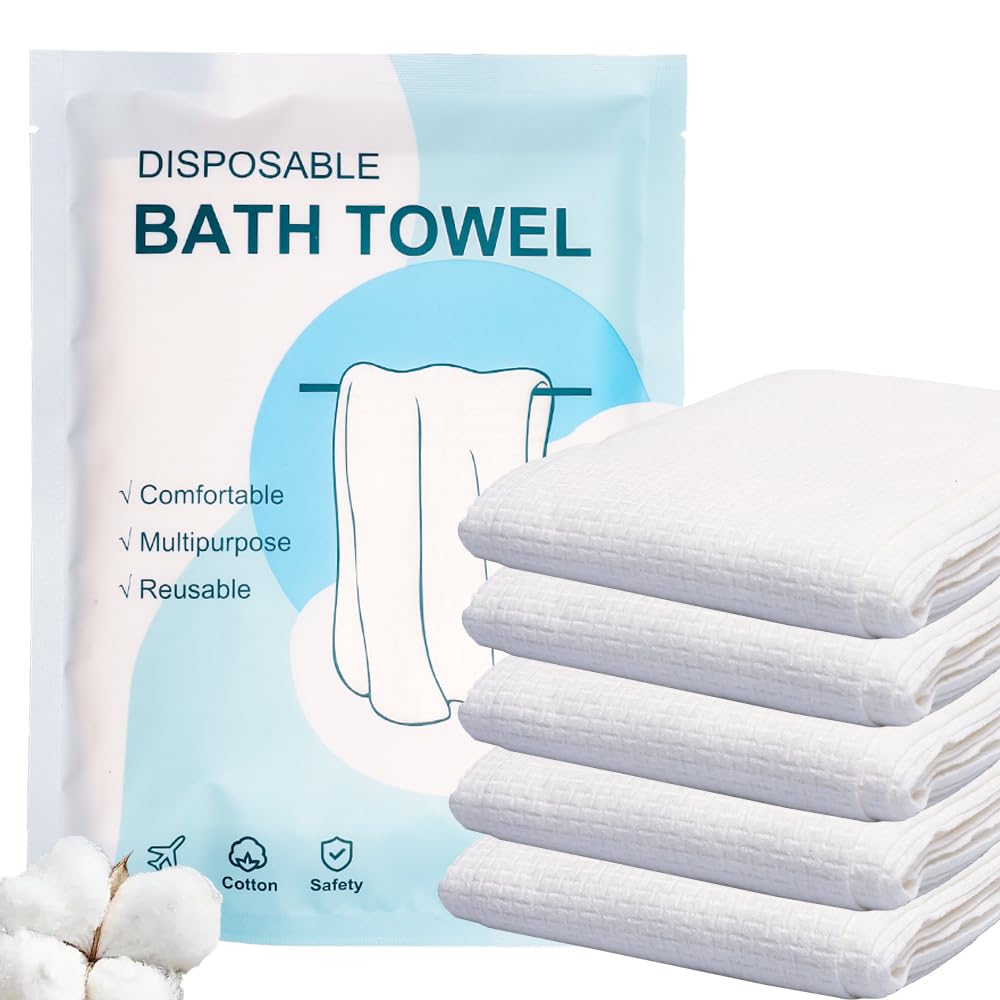 Photo 1 of Disposable Bath Towels 5 PCS Large Portable Bath Towels for Travel,55 x 27.5 inch Soft Big Body Towel,Washcloth for Hiking Camping Hotel Bathroom, Individually Packed