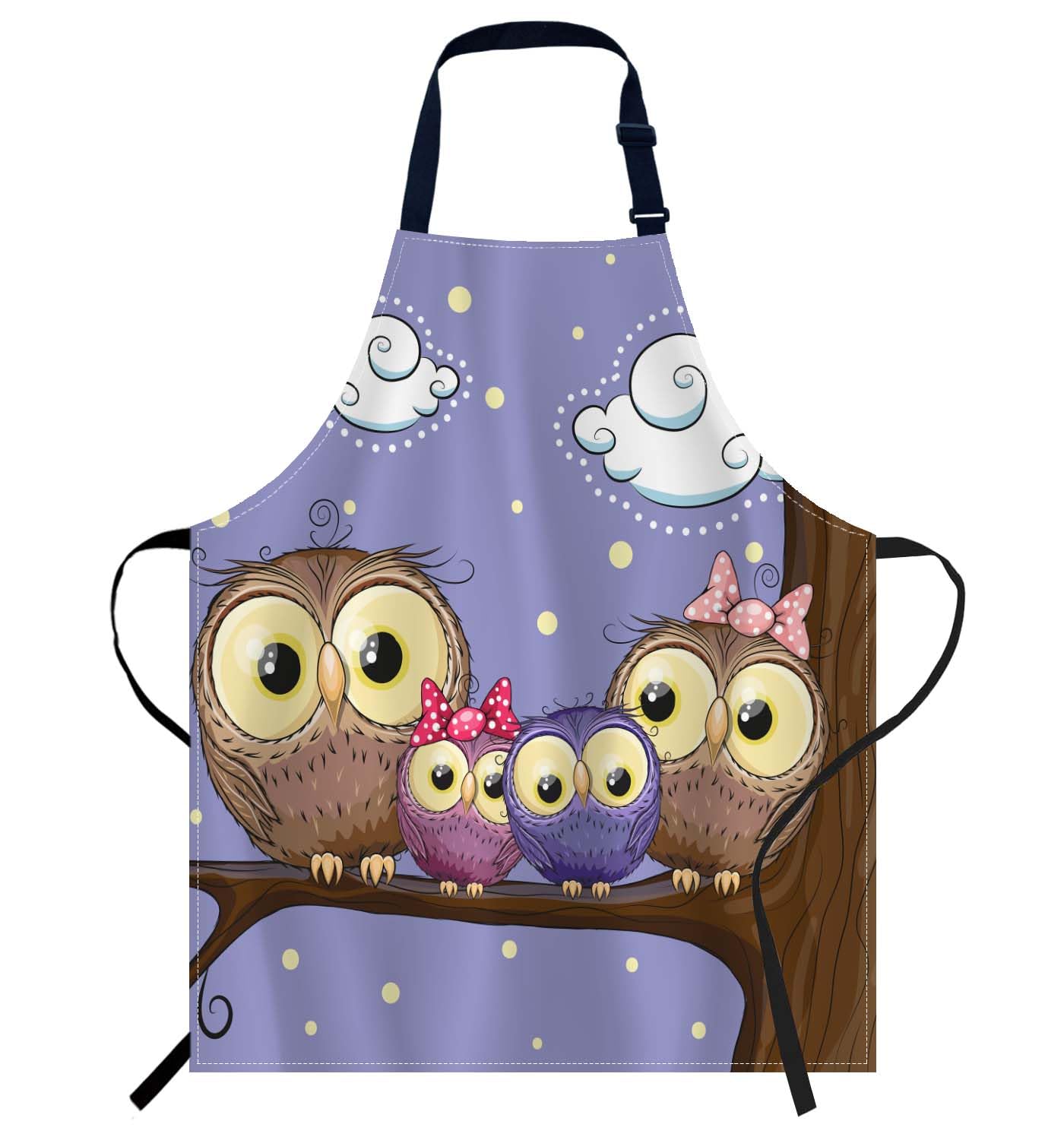 Smooffly Owls Family Apron, Unisex Adult Bib Apron, Multi-Purpose, Easy Care
