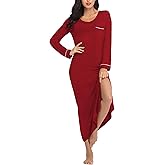 EA'S SECRET Nightgowns for Women Long Sleeve V Neck Nightshirts Soft Knit Sleepwear Full Length Loungewear with Pocket