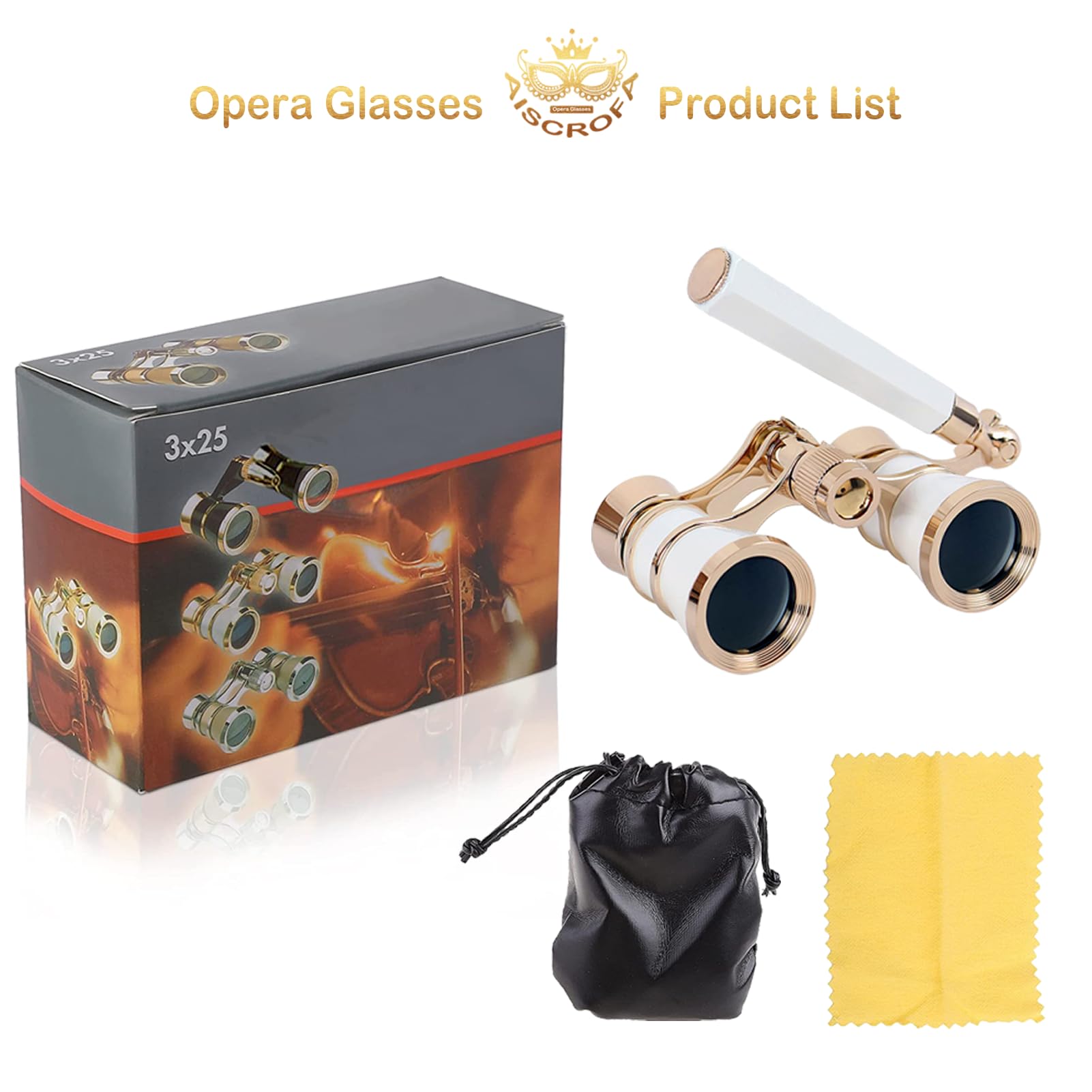 ANGEEK Occhiali Da Teatro Pieghevoli - Binocolo Retro 3x Con Catena, Design Vintage - Foto 11