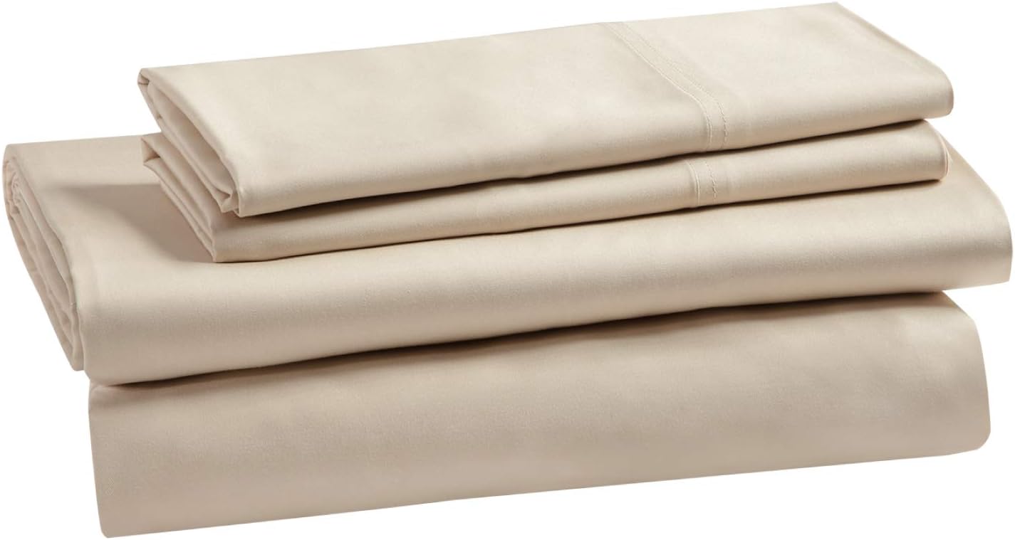 Bedsure 100% Bamboo Sheets Twin Size Cooling Sheets Deep Pocket Bed Sheets-Super Soft Hypoallergenic,Breathable - 3 Pieces 1 Fitted Sheet with 16 Inches, 1 Flat Sheet, 1 Pillowcases-Beige: Home & Kitchen