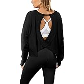 Magritta Womens Open Back Workout Top Loose Fit Boat Neck Athletic Shirts Casual Backless Crop Running Tee Y2k Yoga