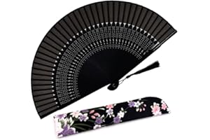 Amajiji Charming Elegant Modern Woman Handmade Bamboo Silk 8.27" (21cm) Folding Pocket Purse Hand Fan (CZT-07)