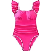 Sewetier Girls Swimsuit One Piece Color Contrast Trim Bathing Suit Ruched Tie-Back Padded Swimwear 7-16Y