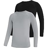 Poekuao Boys Compression Shirt Youth Long Sleeve Athletic Undershirts Kids Quick Dry Base Layer for Baseball Football Soccer