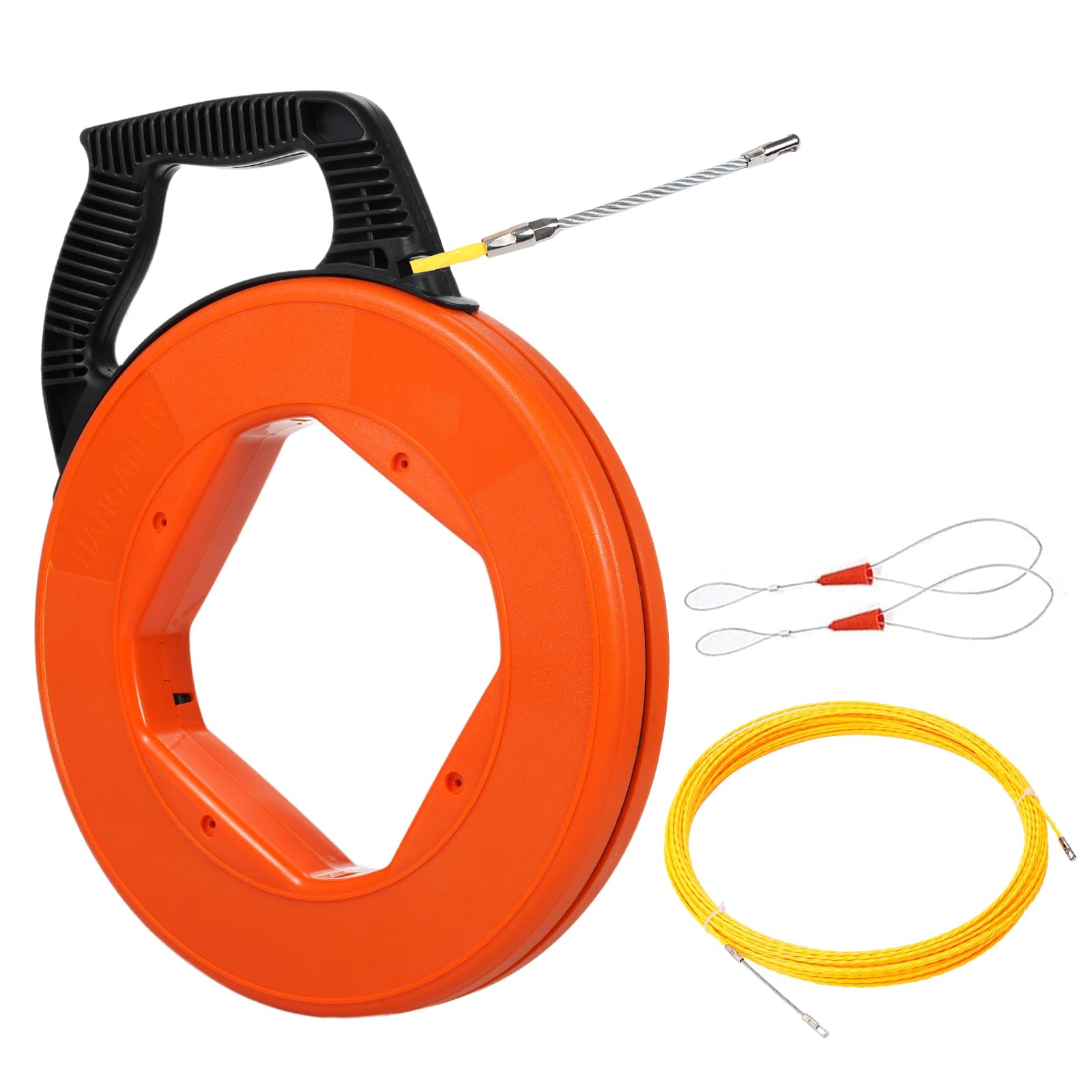 50M Fish Tape Reel φ 4mm Wire Cable Puller Through Wall Cable Running Puller, Flexible Electrical Wire Threader Puller, Fiberglass Cable Duct Rodder Tool for Communication Cable, Pipeline, Wall