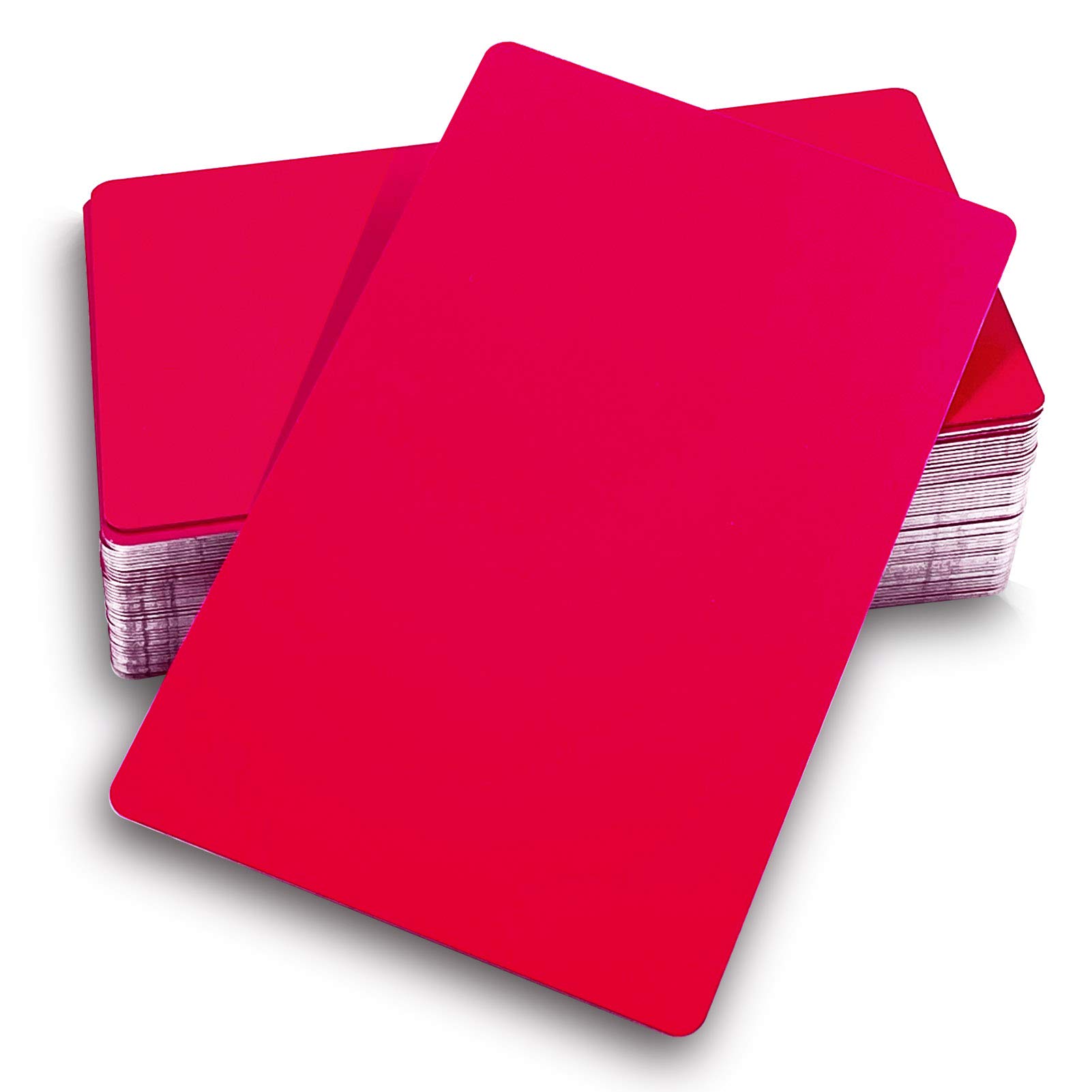 Ebamaz 50PCS Thick 0.45mm Matte Black Finish Aluminum Metal Business Cards Blanks 3.4 X2.13 inch for Customer Laser Engraving (Red,Blank)