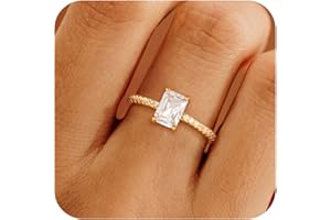 Honsny Gold Birthstone Rings for Women Non Tarnish Wedding 14K Gold Plated Emerald Engagement Promise Rings Cubic Zirconia Stackable Dainty Gemstone Pinky Eternity Band Ring Jewelry Birthsday Gifts