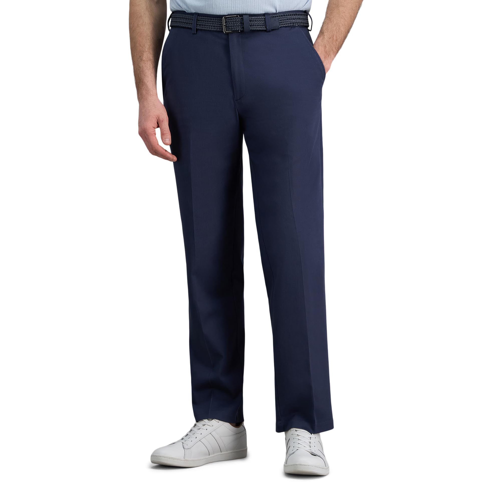 Haggar Men's Iron Free Premium Khaki Classic Fit Flat Front Expandable Waist Casual Pant Image