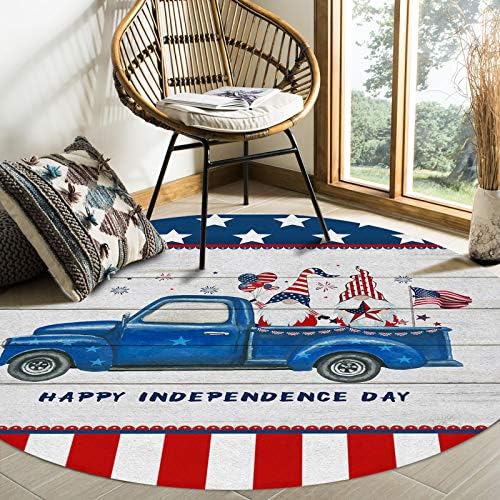 MuswannaA Extremely Gentle Flooring Carpet Comfortable Runner Rug Youngsters Play Mats for Residing Room Bed room Nursery Decor Independence Day American Flag Pentagram Dwarf Truck Wooden Board Spherical Space Rug- 5ft Diameter
