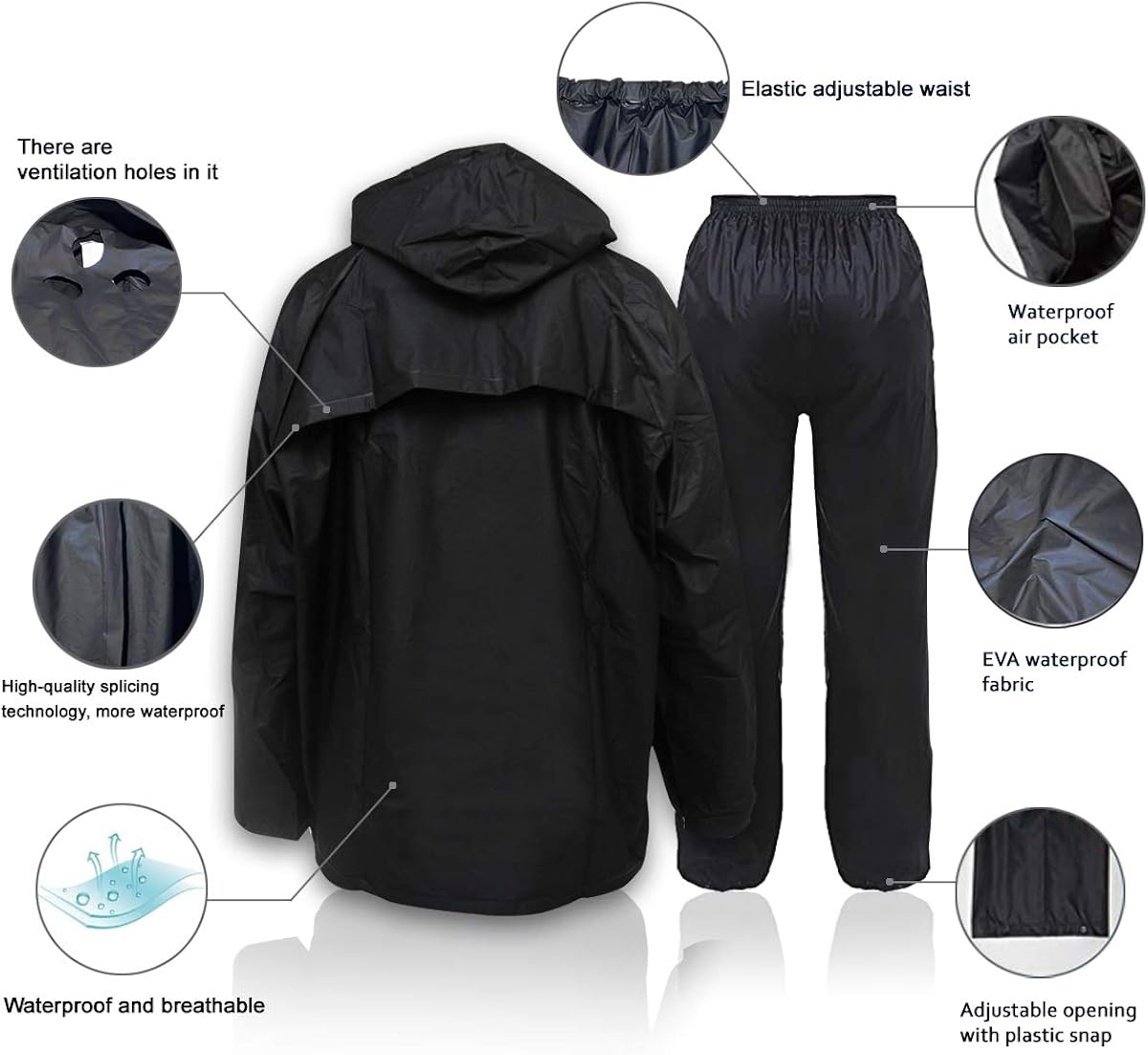 Rain Suit for Men Women EVA Ultra-Lite Waterproof Protective Rain Coat Jacket with Pants Rain Gear Workwear: Clothing