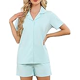 HEARTNICE Short Sleeve Pajamas Set for Women, Button Down Lounge Pjs Shorts with Pockets Sleepwear Summer 2 Piece Soft