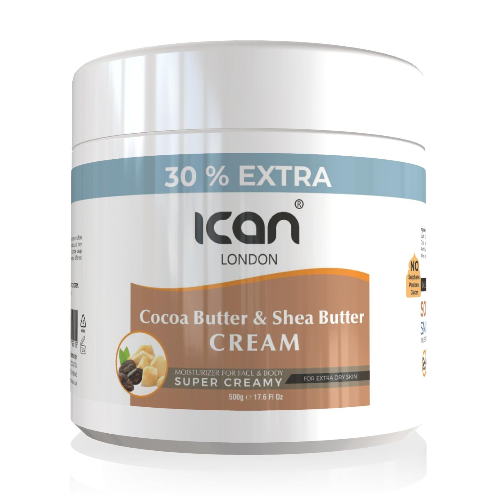 ican London Cocoa Butter & Shea Butter Moisturizing Cream For Face & Body 500g