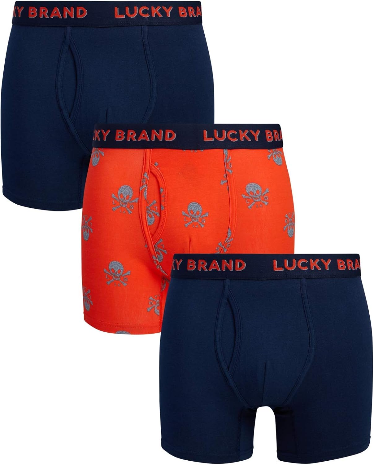 Lucky Brand Mens Cotton Stretch Boxer Briefs Underwear (3 Pack) (Navy