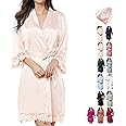 2Pcs Satin Robe Womens Silk Robes Lace Kimonos Bridal Silky Robes for Brides Bridesmaids Wedding Nightgown Bathrobe Sleepwear