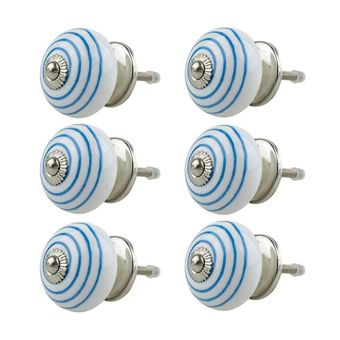 Möbelknopf Möbelknauf Möbelgriff 6er Set 036GN Kreise Blau Weiß - Jay Knopf Keramik Porzellan handbemalte Vintage Möbelknöpfe