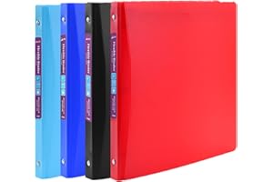 SUIN 1-inch Basic 3-Ring-Binder with Pockets 1'' Flexible -Binder for School Holds 200 US Letter Size Sheets for Office Use, 4 Color Assorted, Pack of 4, F001