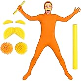 Jeere Yellow Mustache and Eyebrow Fake Beard Show Your Face Bodysuits Costume Set with Paper Florals Baton Catch for Cosplay