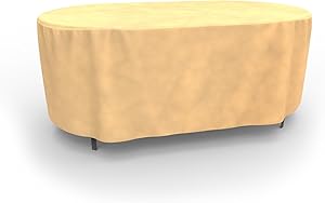 Budge All-Seasons Oval Patio Table Cover, Medium (Tan)