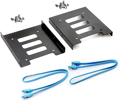SAISN 2.5 to 3.5 SSD HDD Mounting Bracket Adapter Holder 2 Pack + SATA Cables
